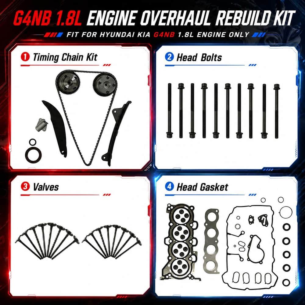 G4NB 1.8L Engine Rebuild Kit | Crankshaft Pistons Rings Rods Bearings Timing Chain VVT for Hyundai Kia