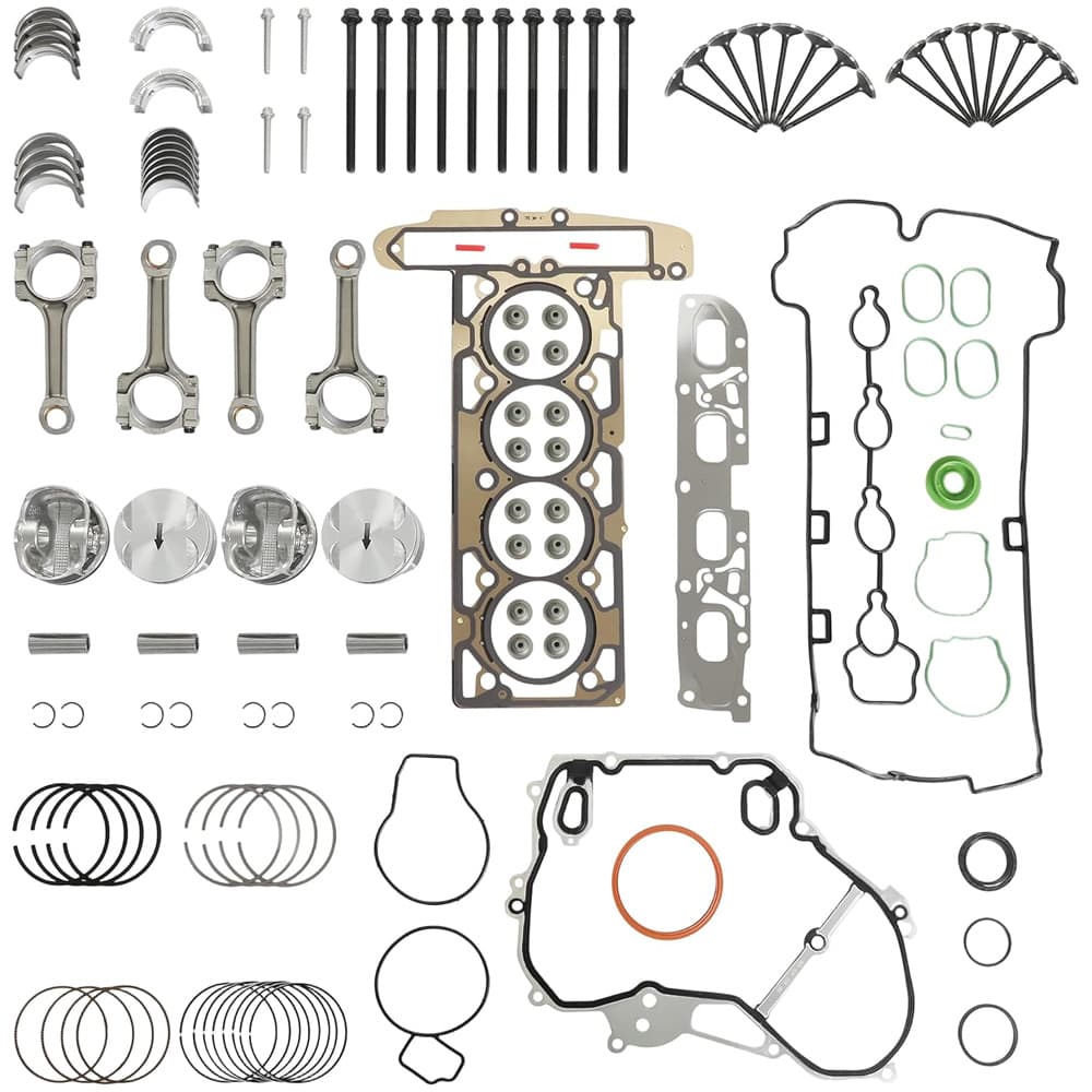 Complete engine rebuild kit with pistons, connecting rods, and gasket set for GM 2.4L Ecotec engines (2010-2017).