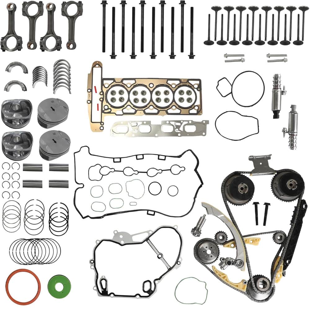 2.4 Ecotec LAF LEA LUK engine rebuild kit: con rods, pistons, rings, bearings, timing chain, head gasket & VVT parts
