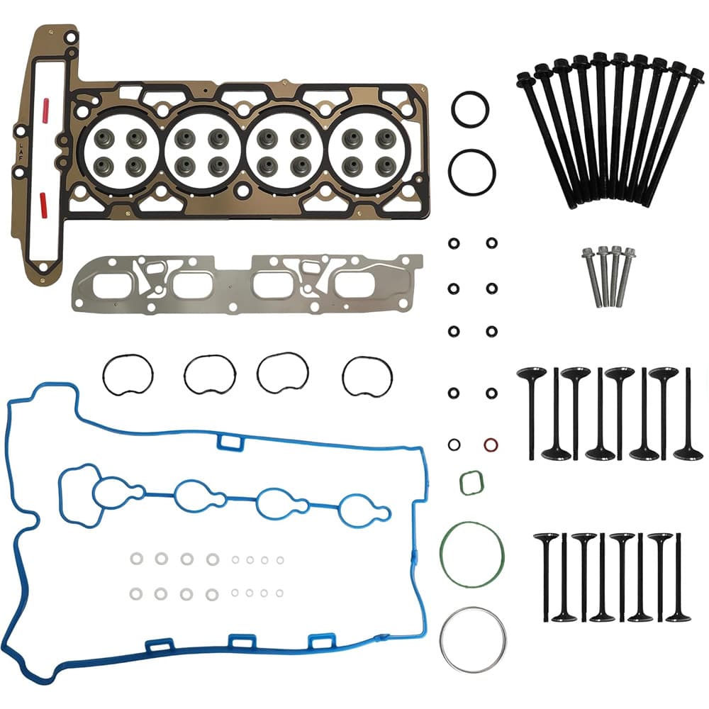 Complete cylinder head gasket kit with bolts and valves for GM Chevy Buick 2.4L Ecotec engines (2010-2017).