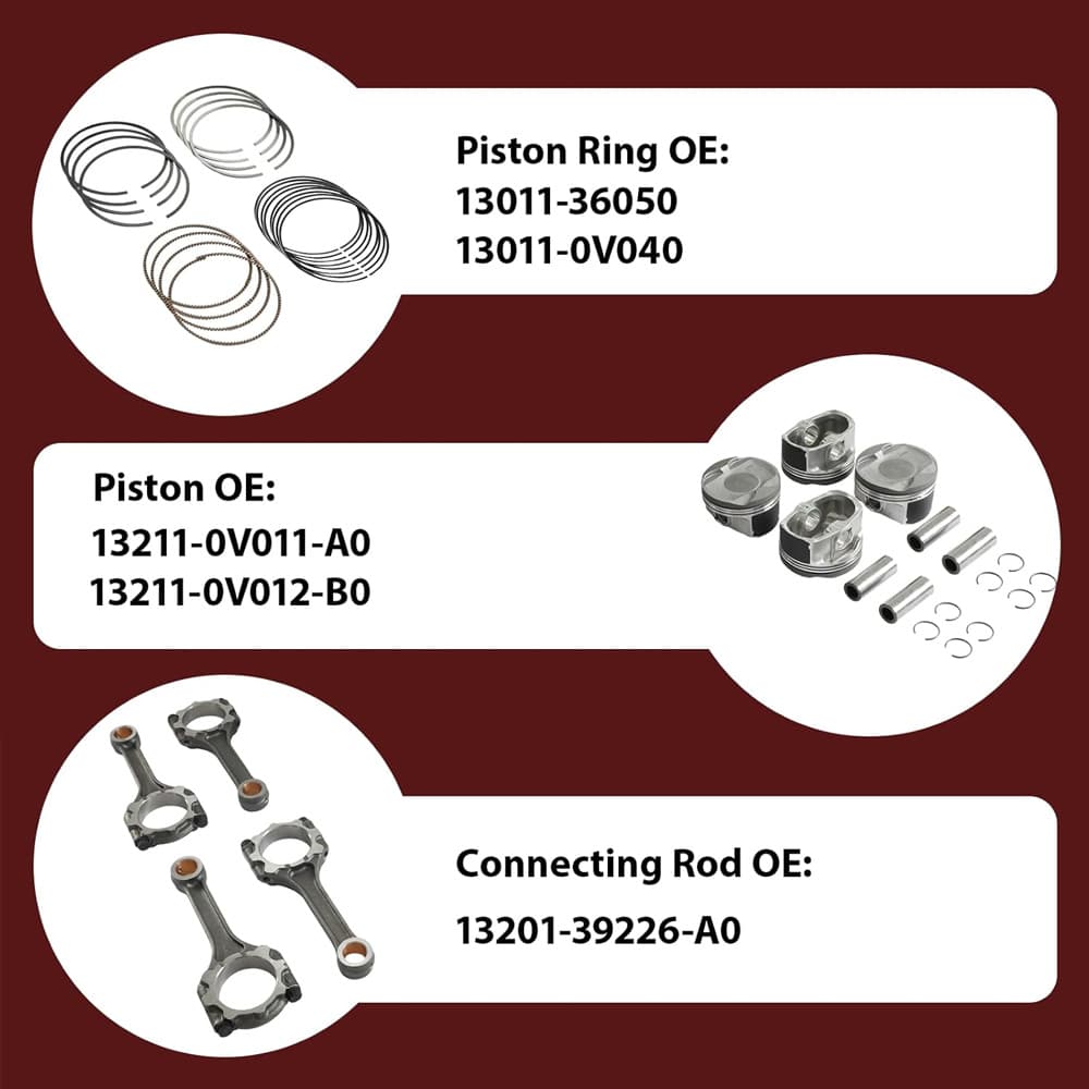 Complete overhaul spare parts including connecting rods and standard piston rings for 2AR-FE 2.5 liter gasoline engine replacement
