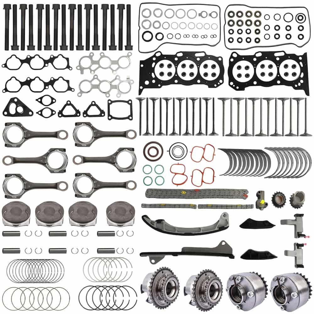 2GR-FE Engine Overhaul Rebuild Kit with Head Gasket, Timing Chain, Pistons, Rods, Valves & Bearings for Toyota/Lexus 3.5L V6.