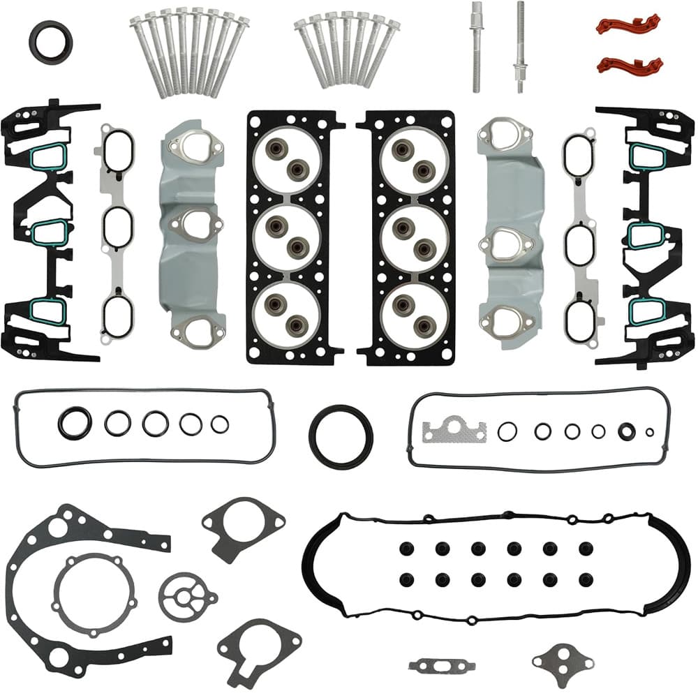 Complete cylinder head gasket and bolt set for Chevrolet and Pontiac 3.4L V6 engines (2003-2009).