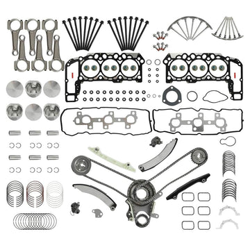 3.7L V6 engine rebuild kit including head gasket set, timing chain, piston connecting rods and engine bearings
