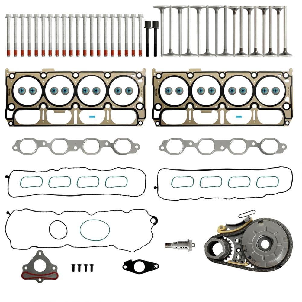 5.3L engine rebuild overhaul kit with timing chain, head gasket bolt set and intake exhaust valve