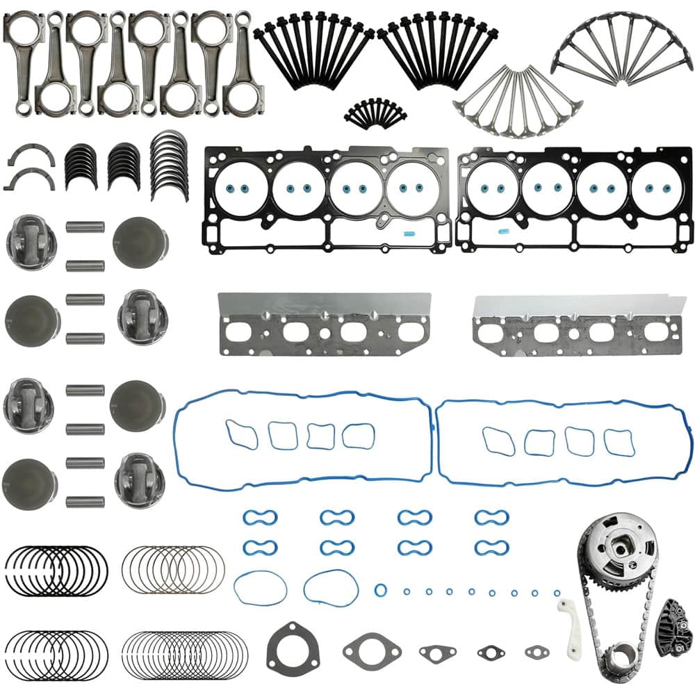 5.7 HEMI Overhaul Kit Pistons Rod Bearings Head Gasket Bolts Valves Fit Dodge Jeep Chrysler 2009-2016
