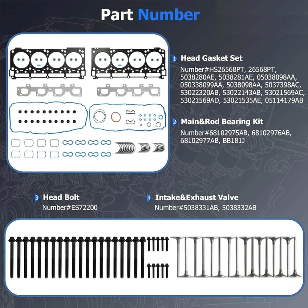 GPQ 6.4L V8 Timing Chain Head Gasket Bolt Valve Bearing Kit Fit Jeep Dodge Chrysler