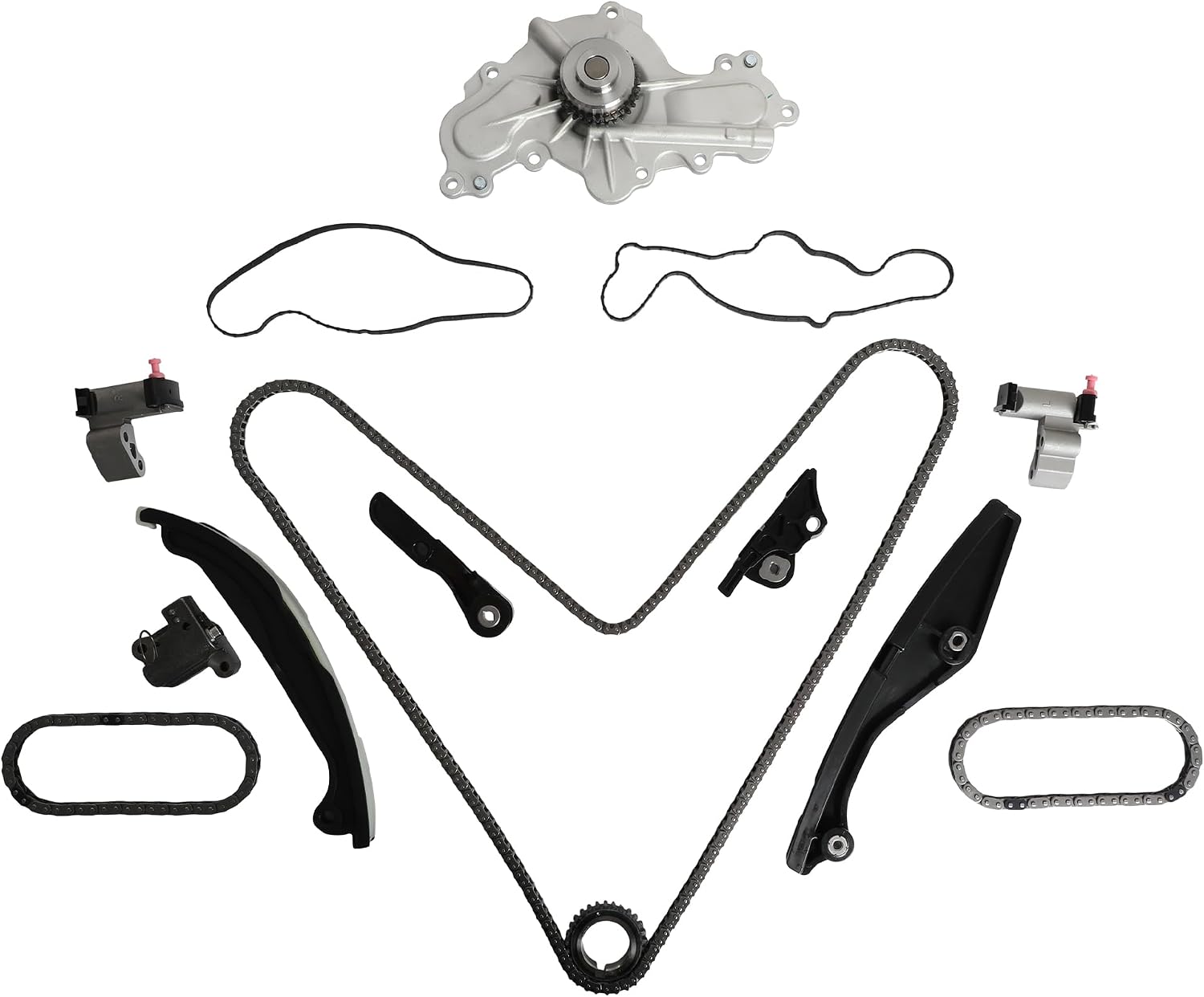 GPQ Timing Chain Kit w/Water Pump For Ford Lincoln 11-17 125-3340 For Explorer Flex Fusion Taurus MKS MKT MKZ 3.5L 3.7L BL3Z-6268-A Addresses Internal Water Pump Leakage&Chain Issues