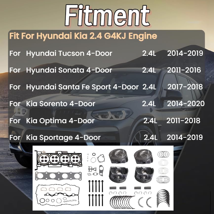 GPQ G4KJ 2.4L Pistons Kit Head Gasket Set w/ Bearings Bolts For Hyundai Kia 11-19