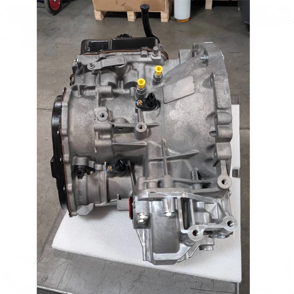 New 62TE automatic transaxle showing transmission case, torque converter housing and mounting points for 3.6L FWD applications