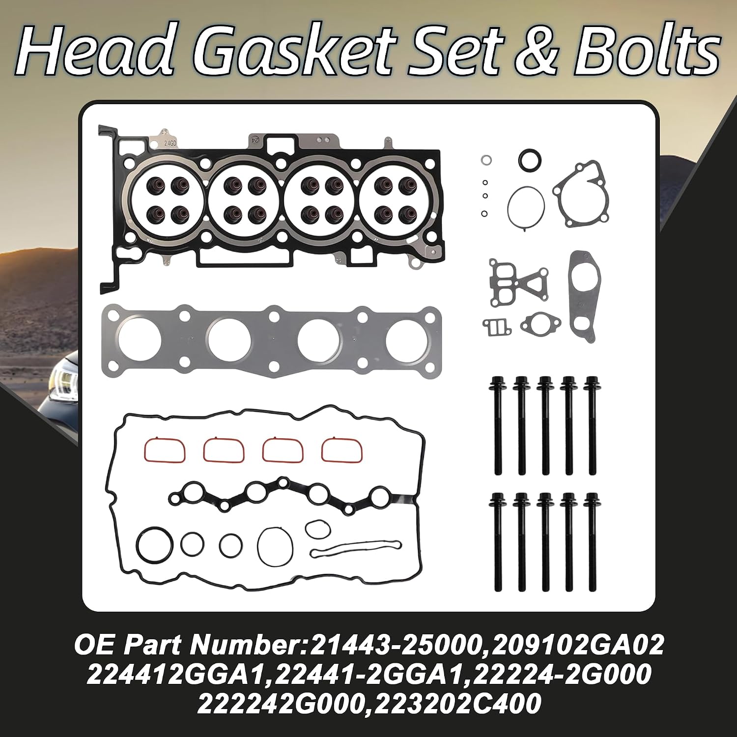 GPQ G4KJ 2.4L Pistons Kit Head Gasket Set w/ Bearings Bolts For Hyundai Kia 11-19