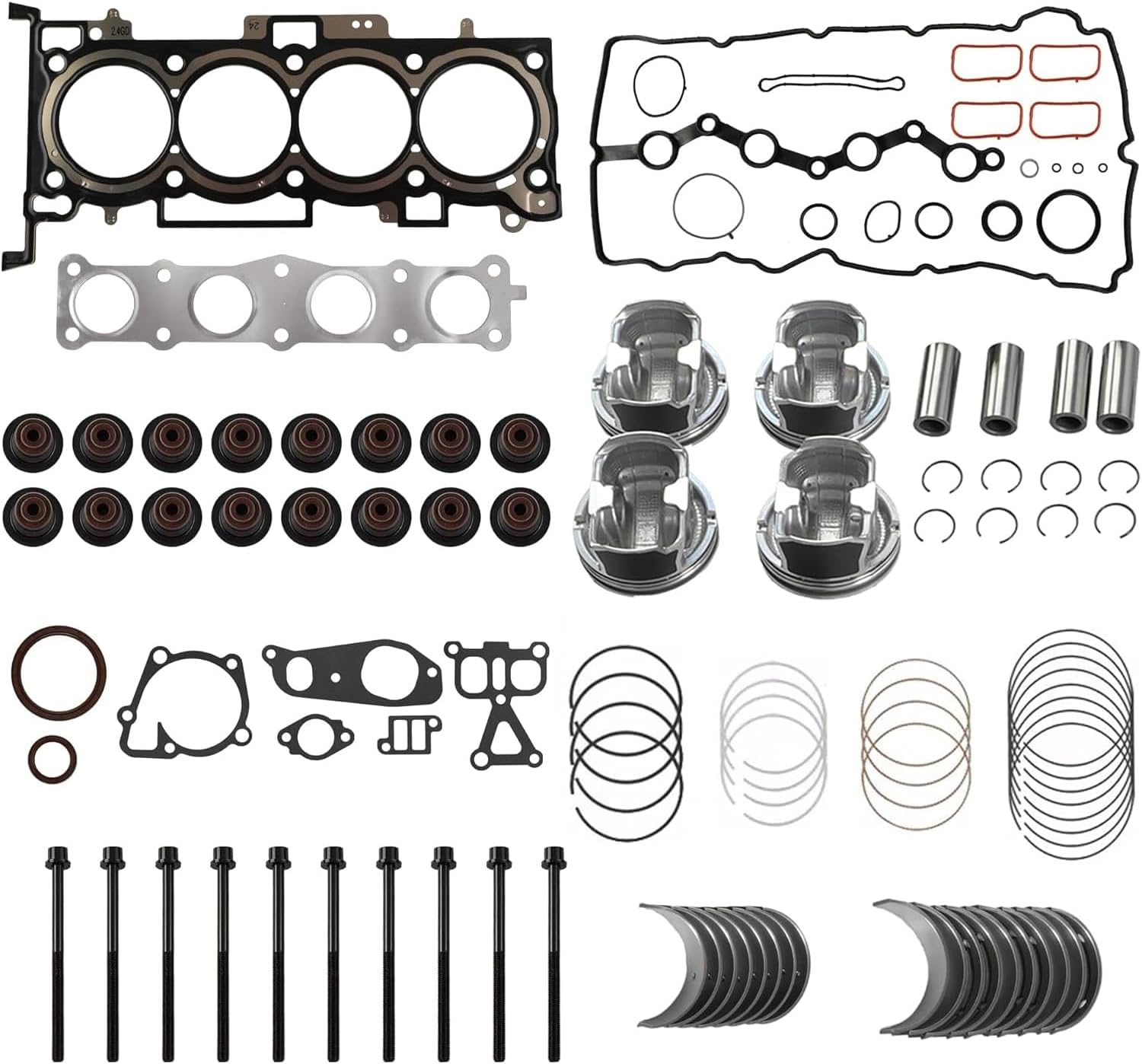 GPQ G4KJ 2.4L Pistons Kit Head Gasket Set w/ Bearings Bolts For Hyundai Kia 11-19