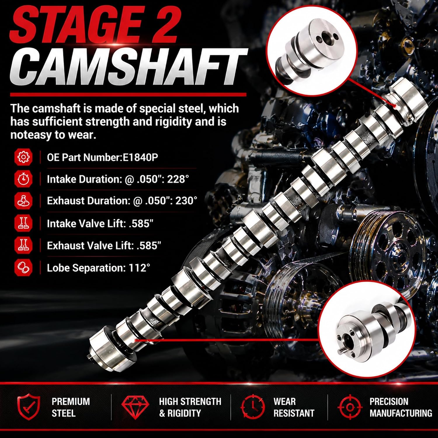GPQ 99-07 Stage 2 Forged steel camshaft rebuild  Fit LS1 4.8 5.3 5.7 6.0 For Cadillac Hummer Chevy GMC 4.8L LR4/5.3L LM7/6.0L LQ4 V8