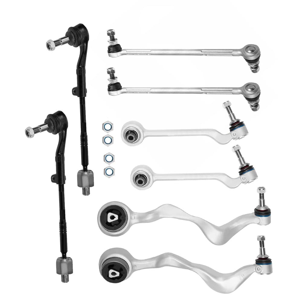 Includes control arms, stabilizer bar links, tie rod ends