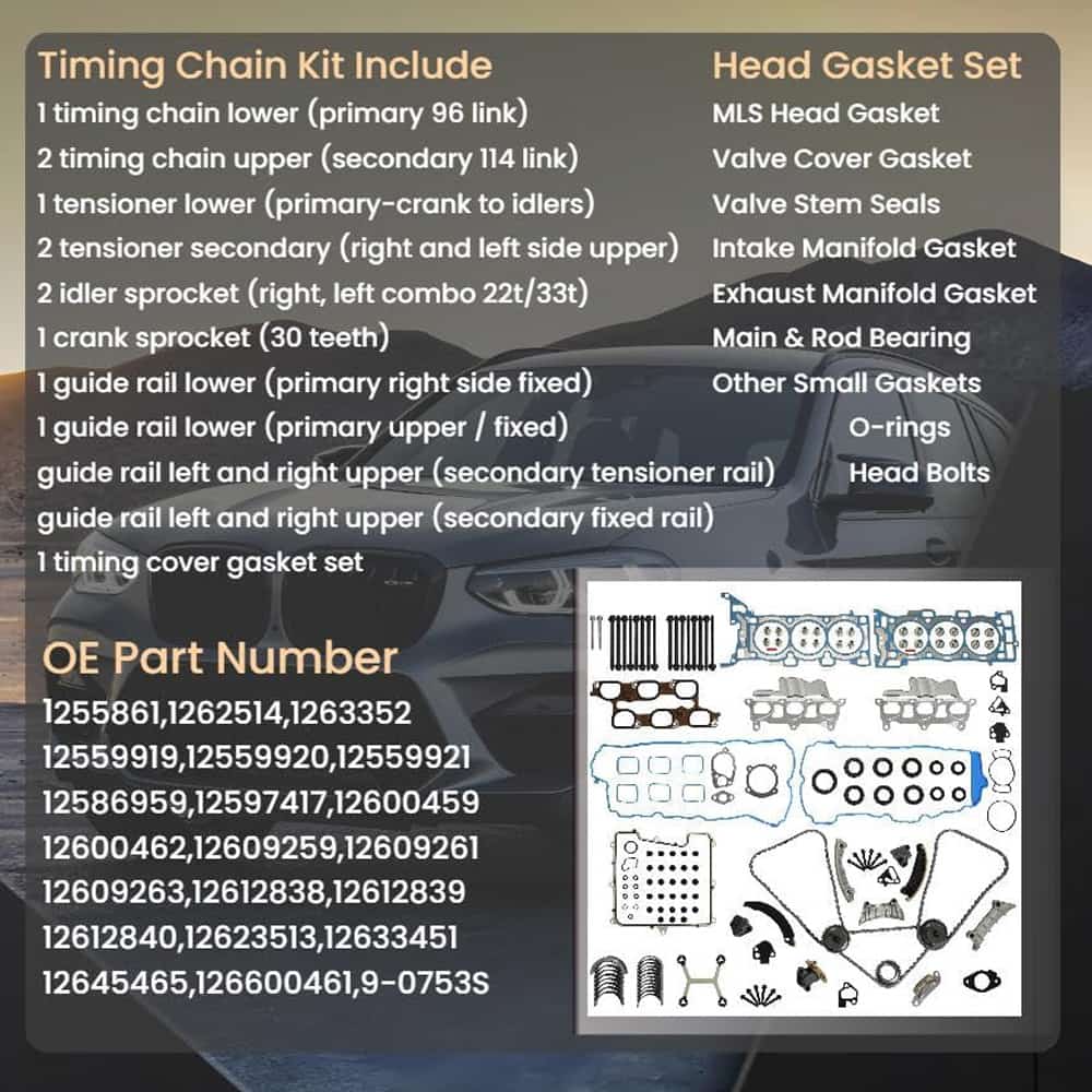 9-0753S Timing Chain Kit Head Gasket Bearing 2.8L 3.0L 3.6L V6
