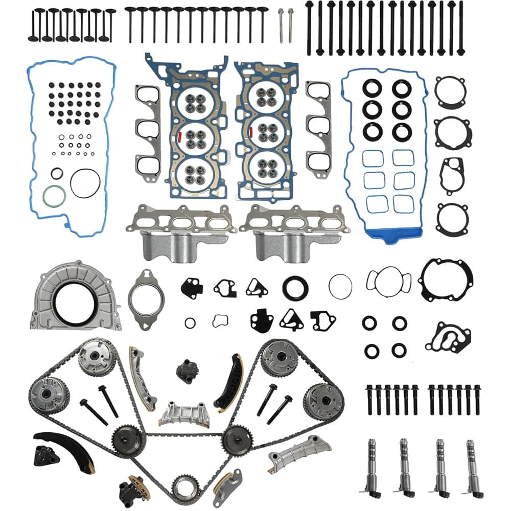 9-0753S 3.6L Timing Chain Kit VVT Gear Solenoid Head Gasket Bolts Valves Fit GM 3.6L V6 2009-2016
