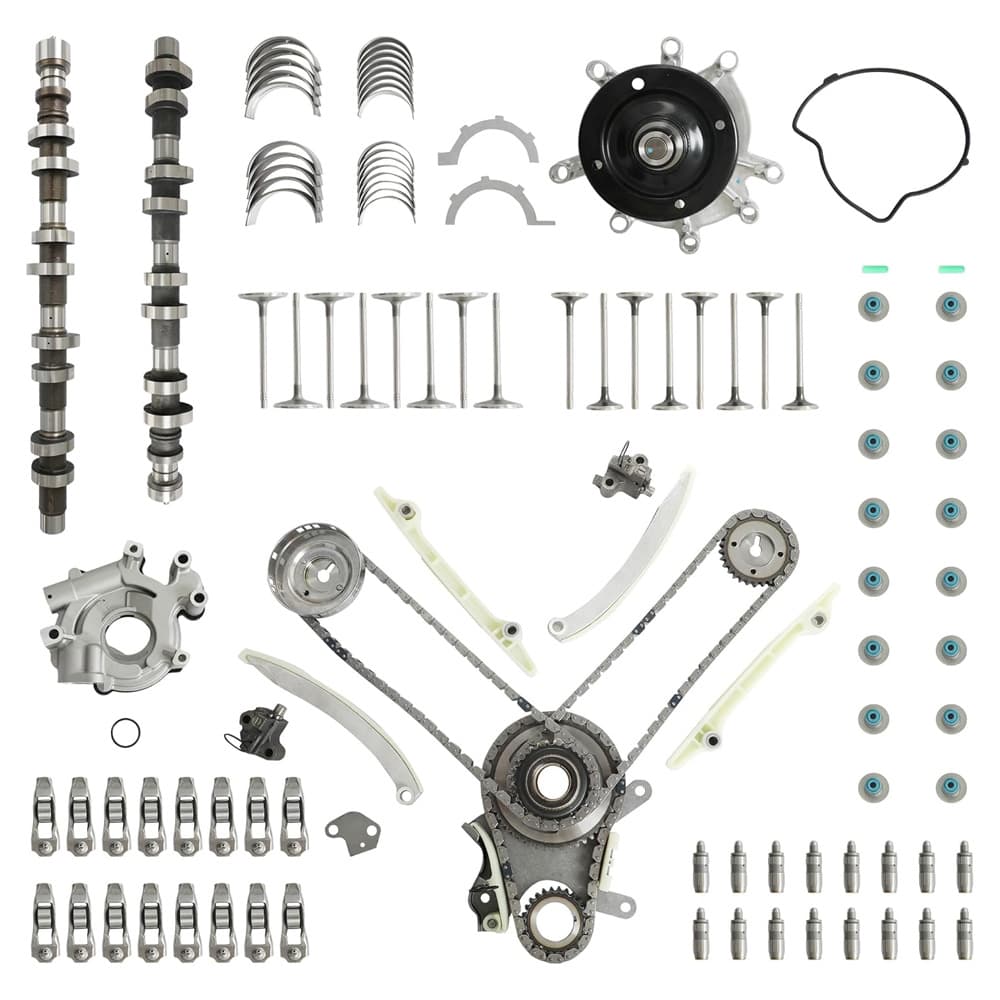 Complete engine rebuild kit with timing chain,VVT sprocket,rocker arm,lifter,water oil pump,intake exhaust valve & bearing
