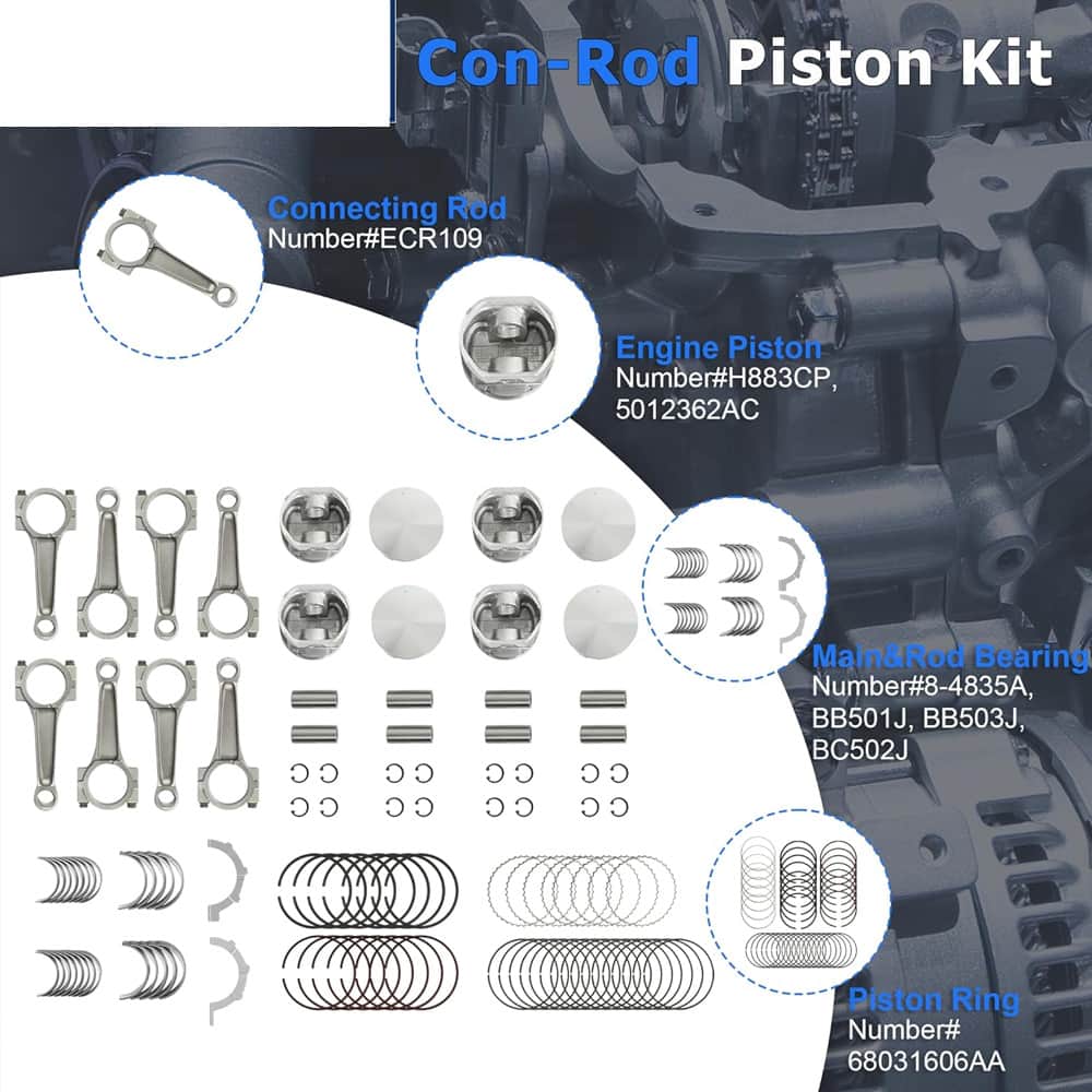 Jeep Dodge 4.7L V8 Piston Main & Connecting Rod Bearings Set Engine Replacement Bearing Kit

