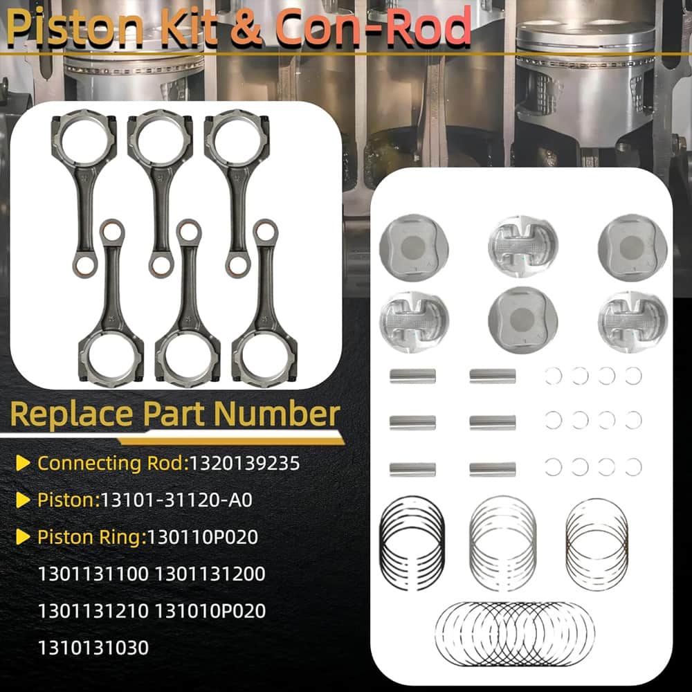 1GR-FE 4.0L Connecting Rod Piston Set Fit Toyota Tacoma 4Runner FJ Cruiser Tundra V6 Engine Rebuild
