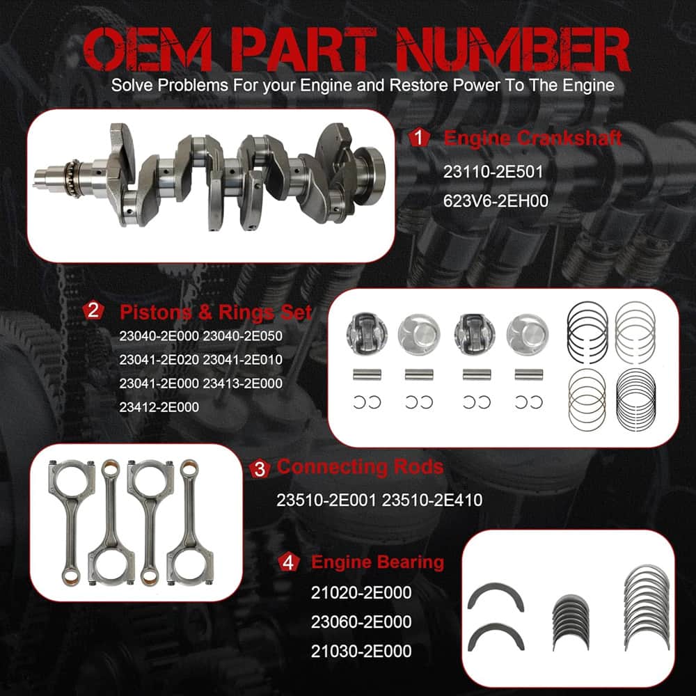 Crankshaft Conrod Piston Main & Rod Bearings Kit Fit Hyundai Kia 2.0L G4NC Engine
