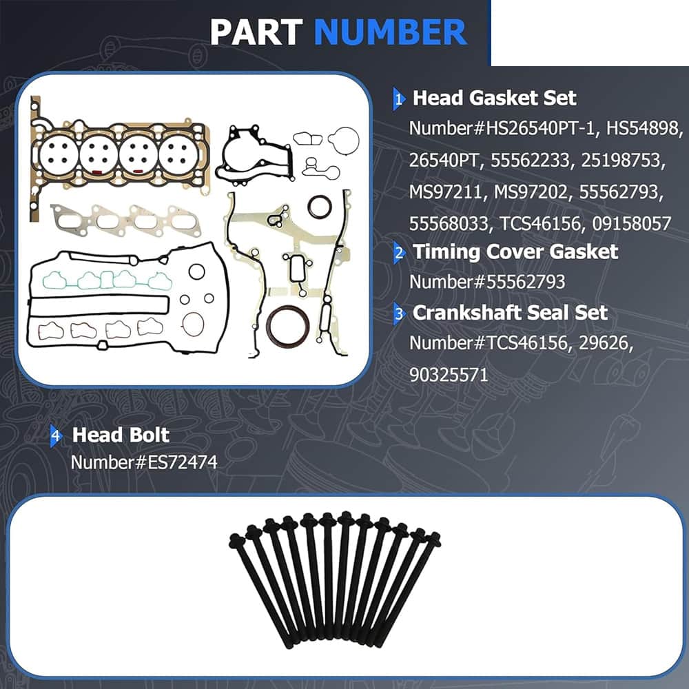 Complete 1.4L turbo overhaul rebuild kit with timing chain, camshaft, pump and gasket set, eliminate engine noise & leaks, 1-year warranty
