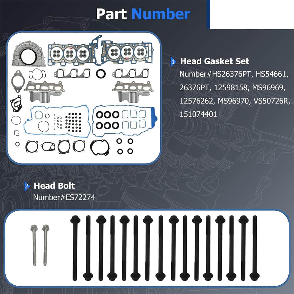 3.6 Engine Rebuild Overhaul Kit For GMC Buick Saturn Chevrolet 3.6L 09-16 W/Timing Chain Kit Head Gasket Set
