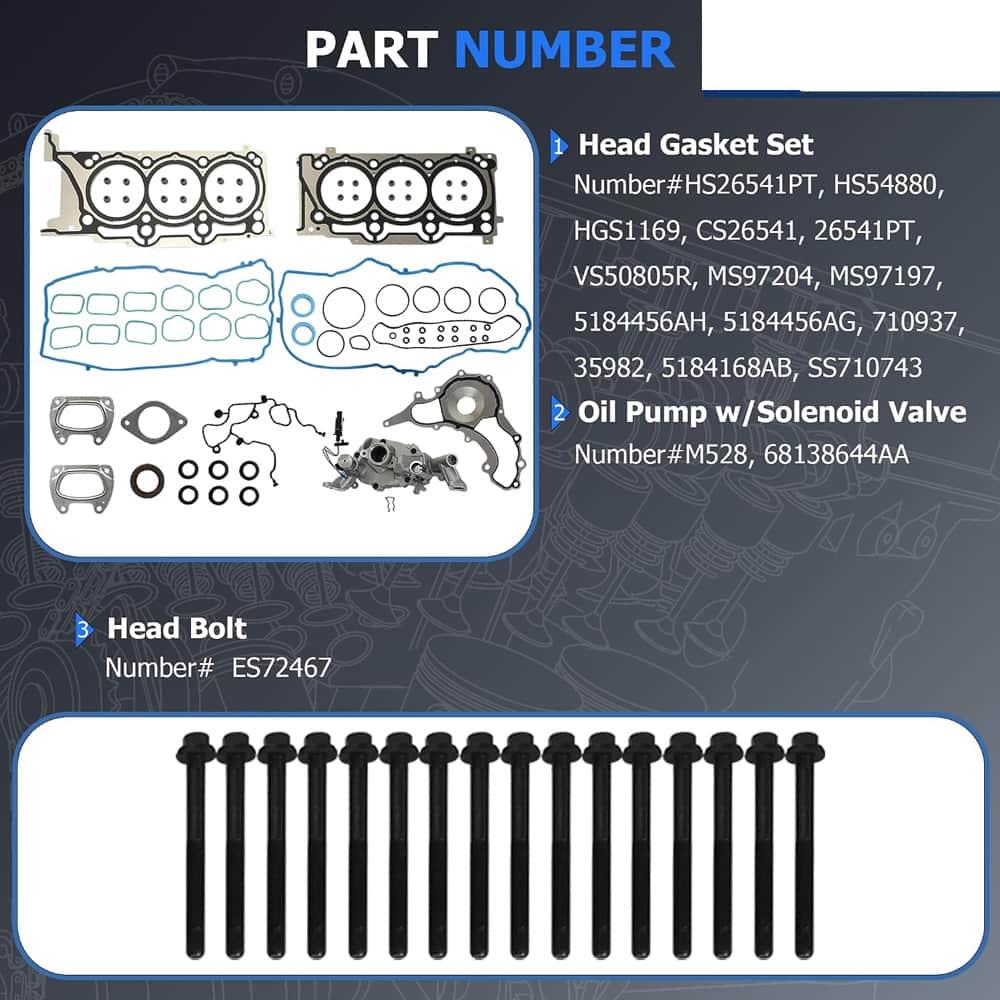3.6 Engine Rebuild Overhaul Kit For Jeep Dodge Chrysler RAM 3.6L V6 11-16 W/Head Gasket Timing Chain Kit Water Oil Pump
