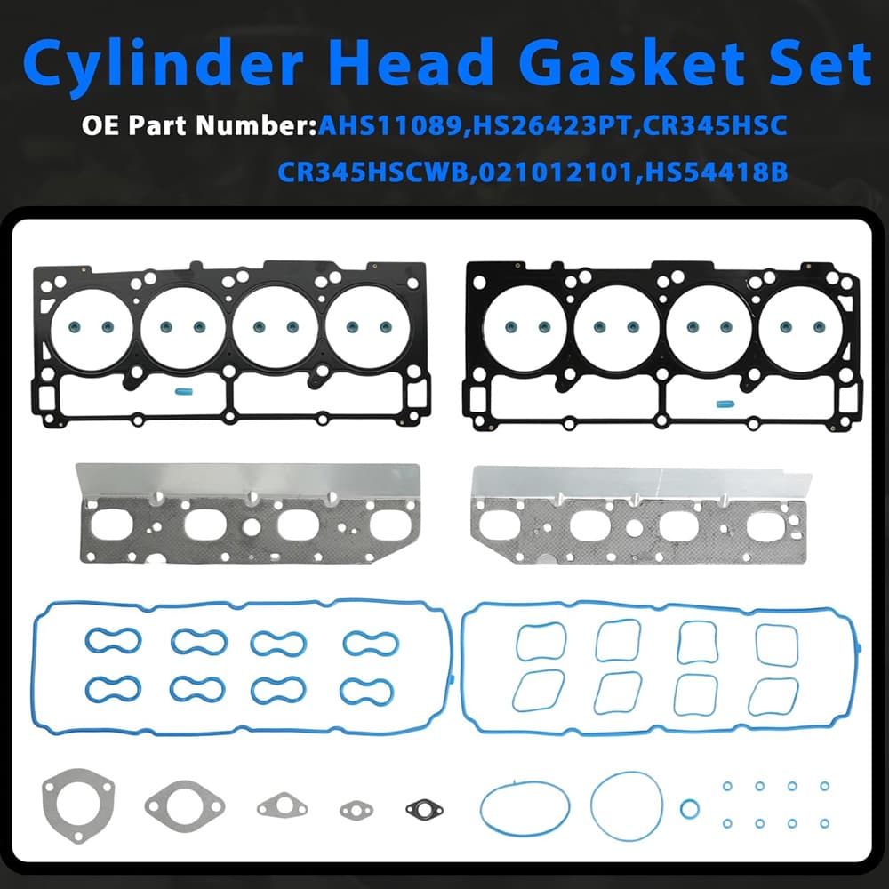 OEM-grade non-MDS lifters, cylinder head gaskets and head bolt kit for 5.7L HEMI engines, fix engine ticking, coolant and oil leakage, direct replacement for Jeep Dodge Ram Chrysler models. 1-year warranty & free shipping.
