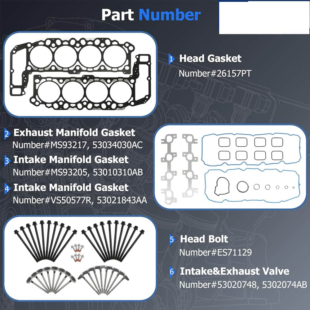 Cylinder Head Gasket Set With Head Bolts Fit Jeep Dodge 4.7L V8 1999-2007 Engine Repair Kit
