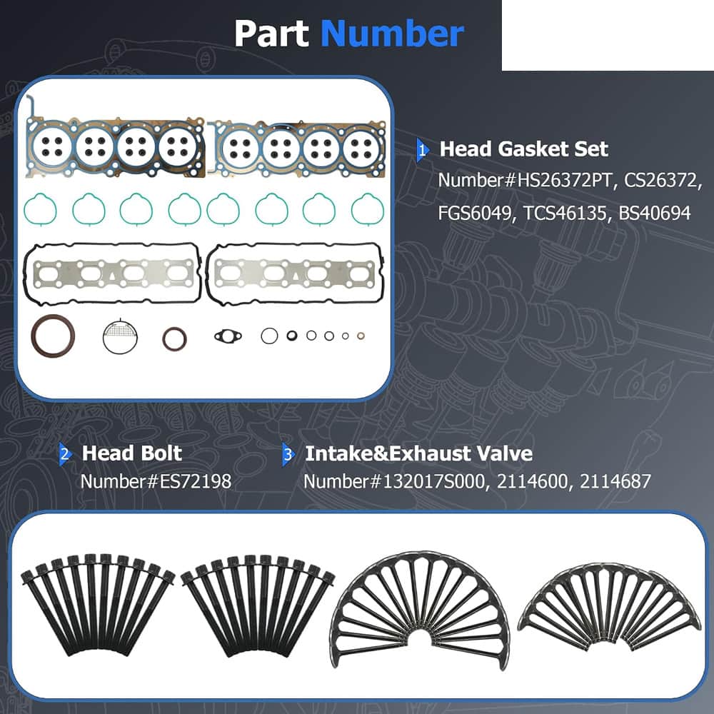 VK56VD VK56DE 5.6L Head Gasket Set With Bolts Intake Exhaust Valves Fit Nissan Titan Armada Infiniti 04-17
