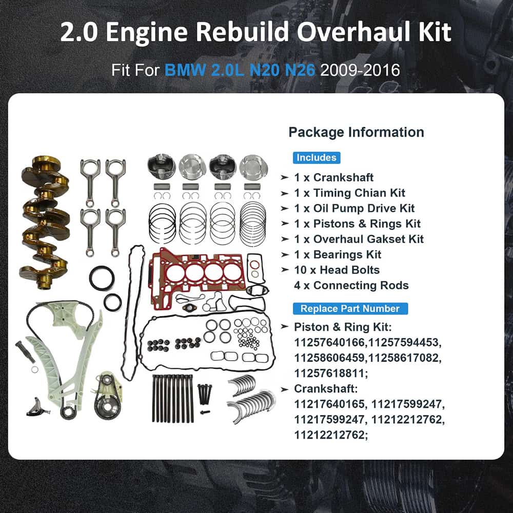 N20 2.0L engine rebuild kit crankshaft high performance pistons for BMW N20 N26 125i 320i 328i 428i 528i X1 X3 Z4 turbo engine overhaul aftermarket replacement part