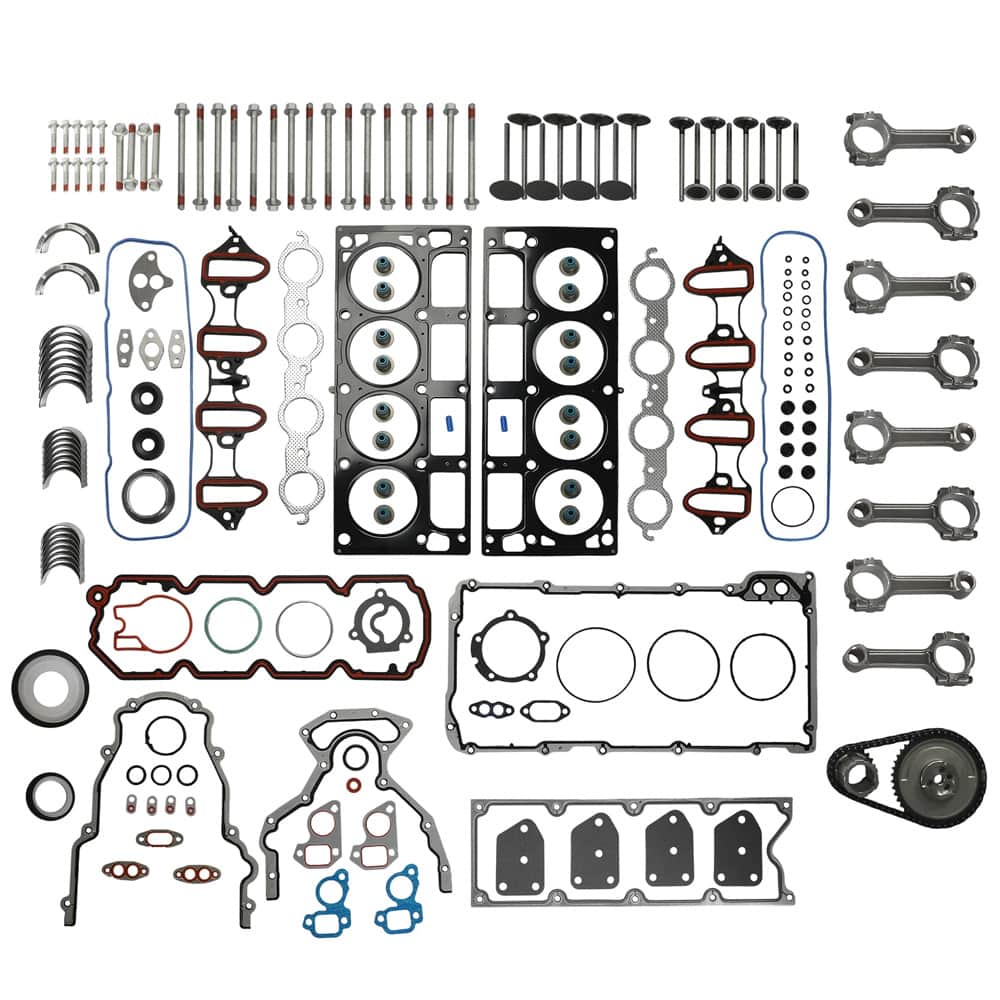 MLS head gasket kit, cylinder head bolts and rod bearings replacement parts, fits GMC Yukon, Chevrolet Tahoe, Buick 5.3L V8 for top‑end engine rebuild.