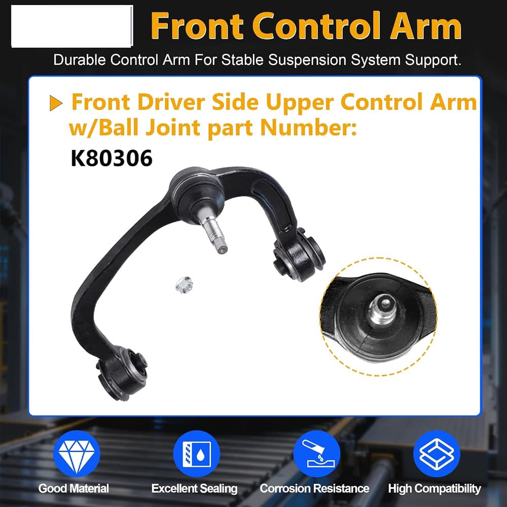 Complete Front Suspension Solution (2pcs). Driver & Passenger Side Upper Control Arms with Ball Joints. Compatible with Ford F-150 2004-2020, Expedition 2006-2022, Lincoln Navigator 2006-2022. Replaces K80306, K80308.