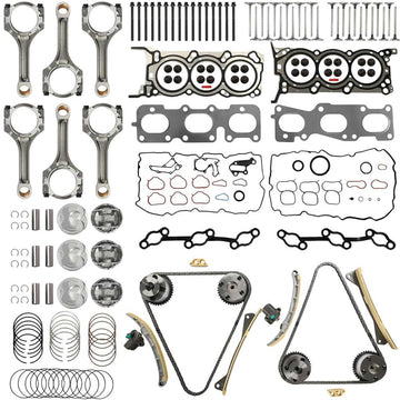 G6DH 3.3L Engine Rebuild Kit Timing Chain Head Gasket Intake Exhaust Valves Connecting Rod Fit Hyundai Kia
