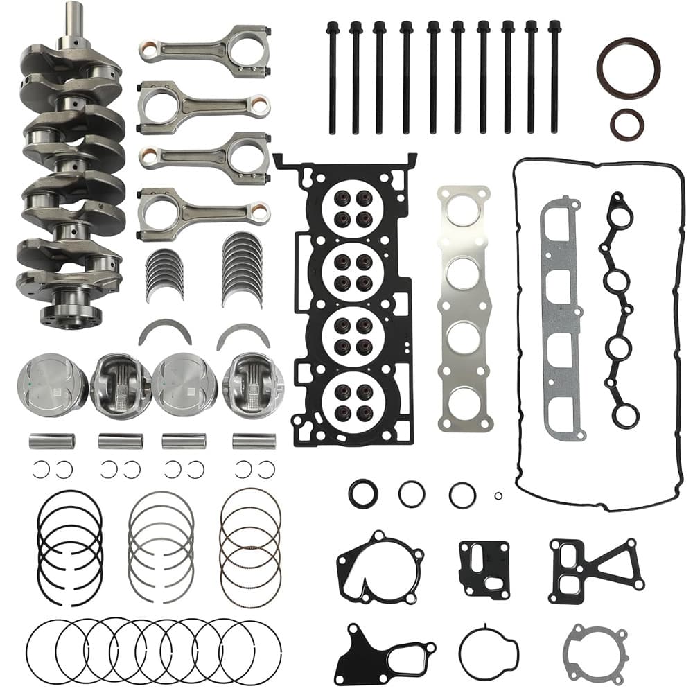 Complete G4KF 2.0L turbo engine rebuild set including crankshaft and head gasket, designed for Hyundai vehicles from 2010 to 2012 requiring major engine overhaul or crankshaft replacement.