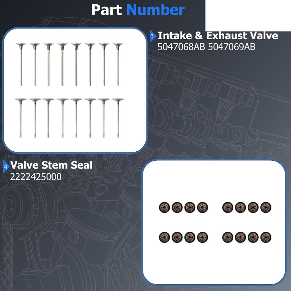 Intake Exhaust Valves Stem Oil Seals Kit Fit Jeep Compass Patriot 2.4L Chrysler Dodge 2007-2017 Engine Parts
