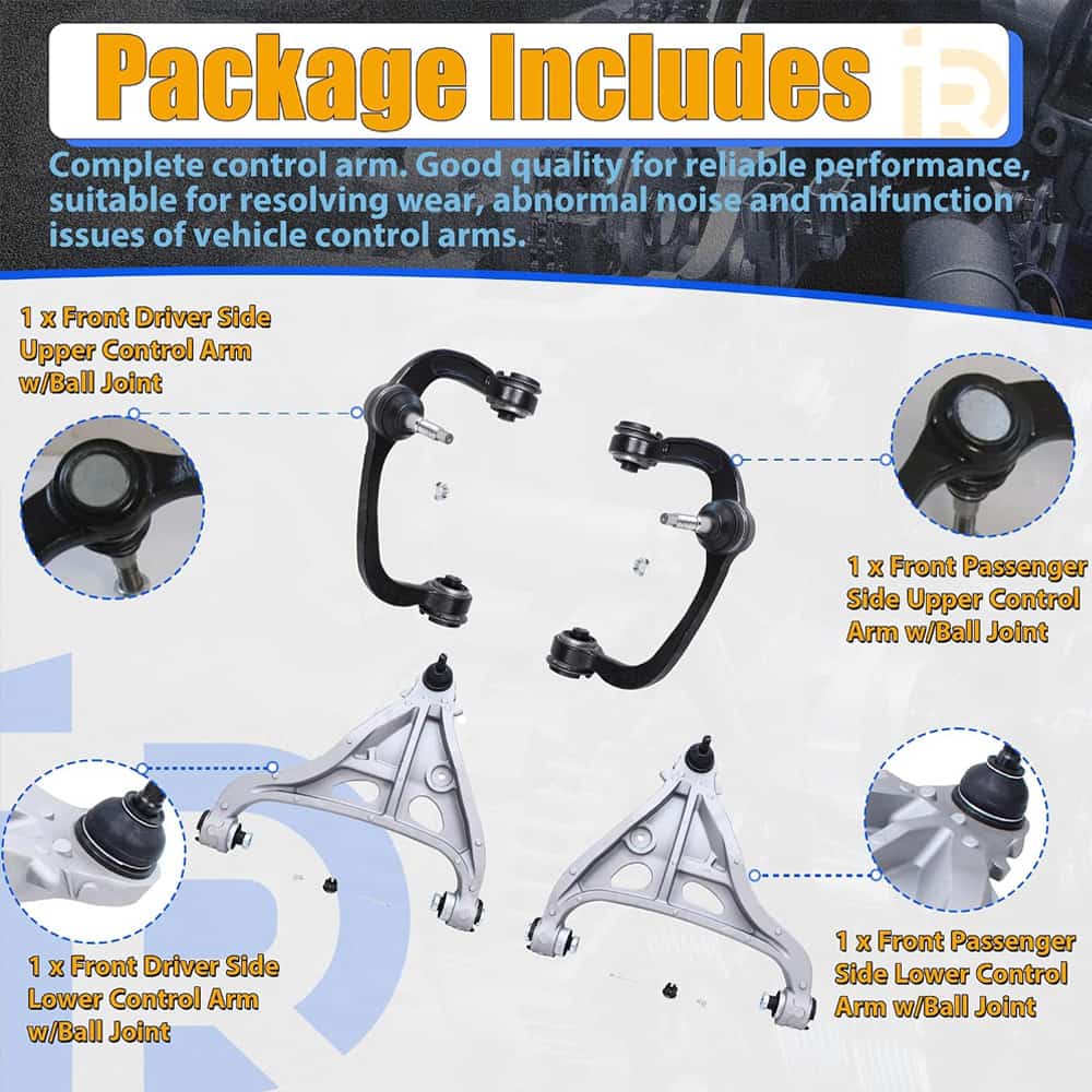 4PCS Front Upper Lower Control Arms w/ Ball Joints for Ford F-150 2004-2008, Lincoln Mark LT. Replaces K80403 K80402 K80306 K80308. High-strength, direct fit.