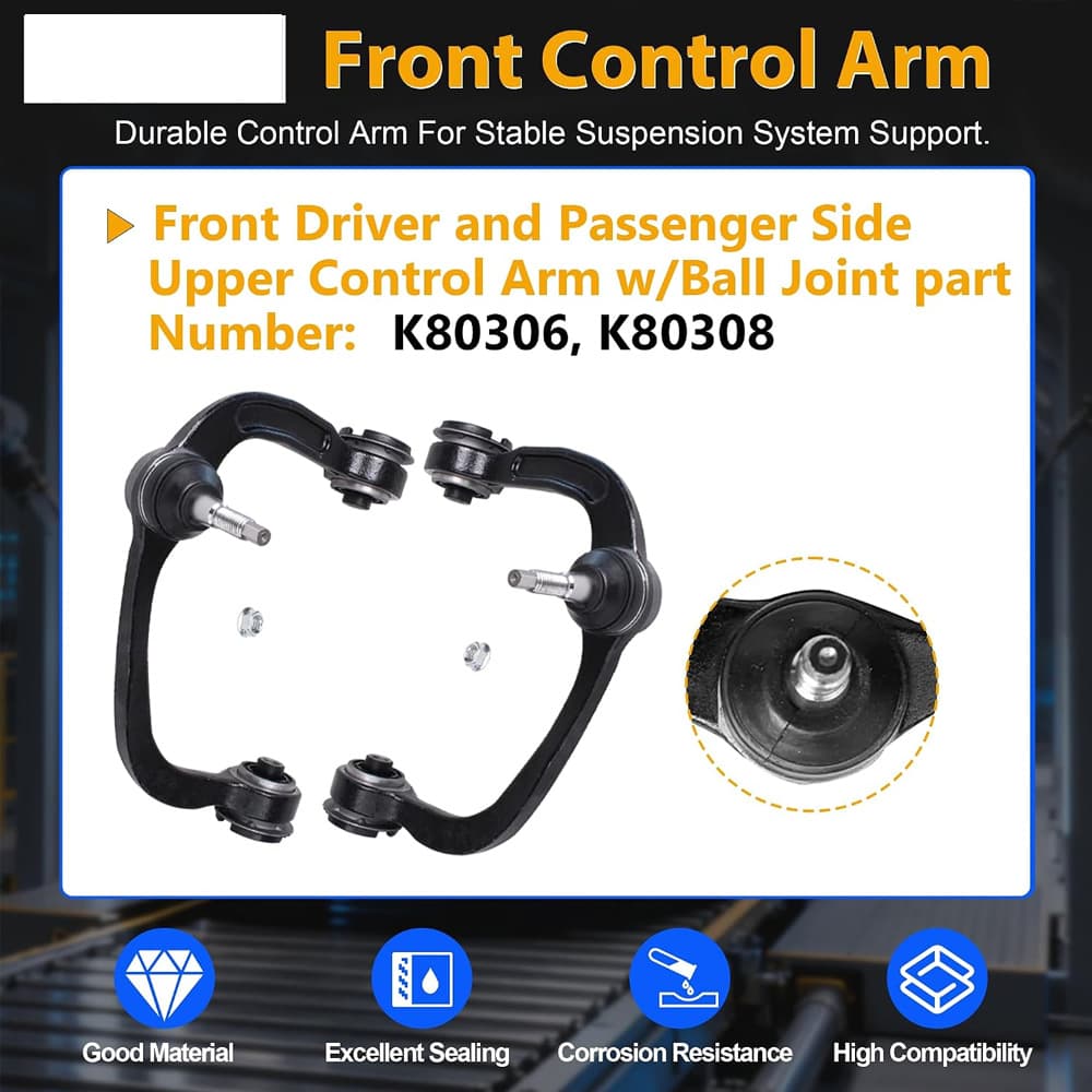 Complete Front Suspension Overhaul Kit (4pcs). Driver & Passenger Side Upper/Lower Control Arms with Ball Joints. Compatible with Ford F-150 2004-2008, Lincoln Mark LT 2006-2008. Replaces K80403, K80402, K80306, K80308.