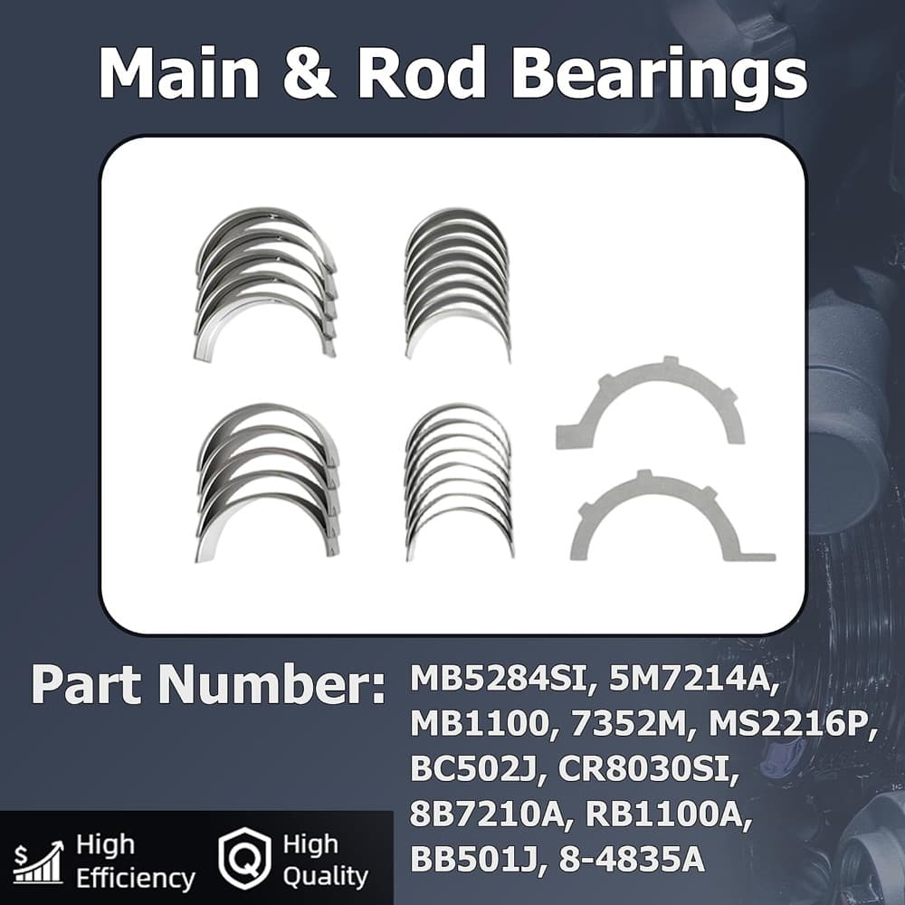 Main & Connecting Rod Bearings Set Fit Jeep Dodge 4.7L V8 1999-2007 Engine Bearing Repair Kit
