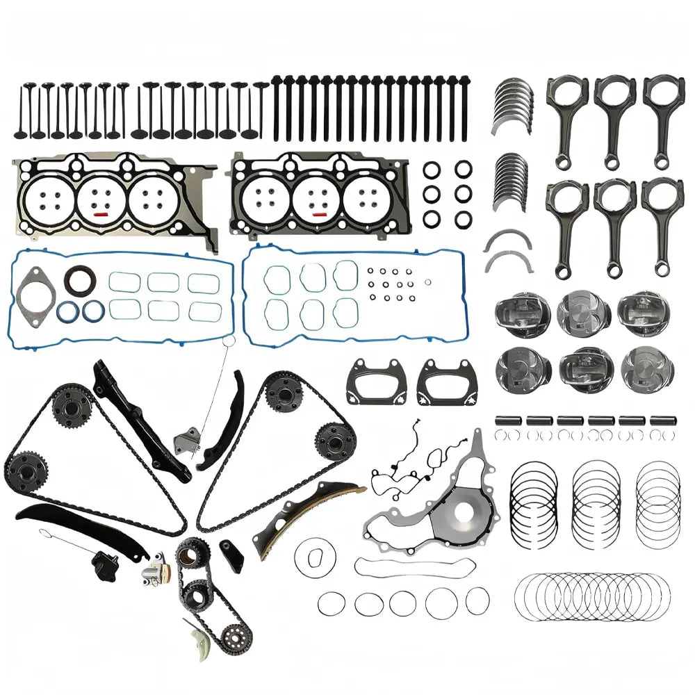 Complete 3.6L V6 Engine Rebuild Kit for Jeep Dodge Chrysler RAM - Includes Gaskets, Timing Chain, Rods, Bearings, Pistons & Valves