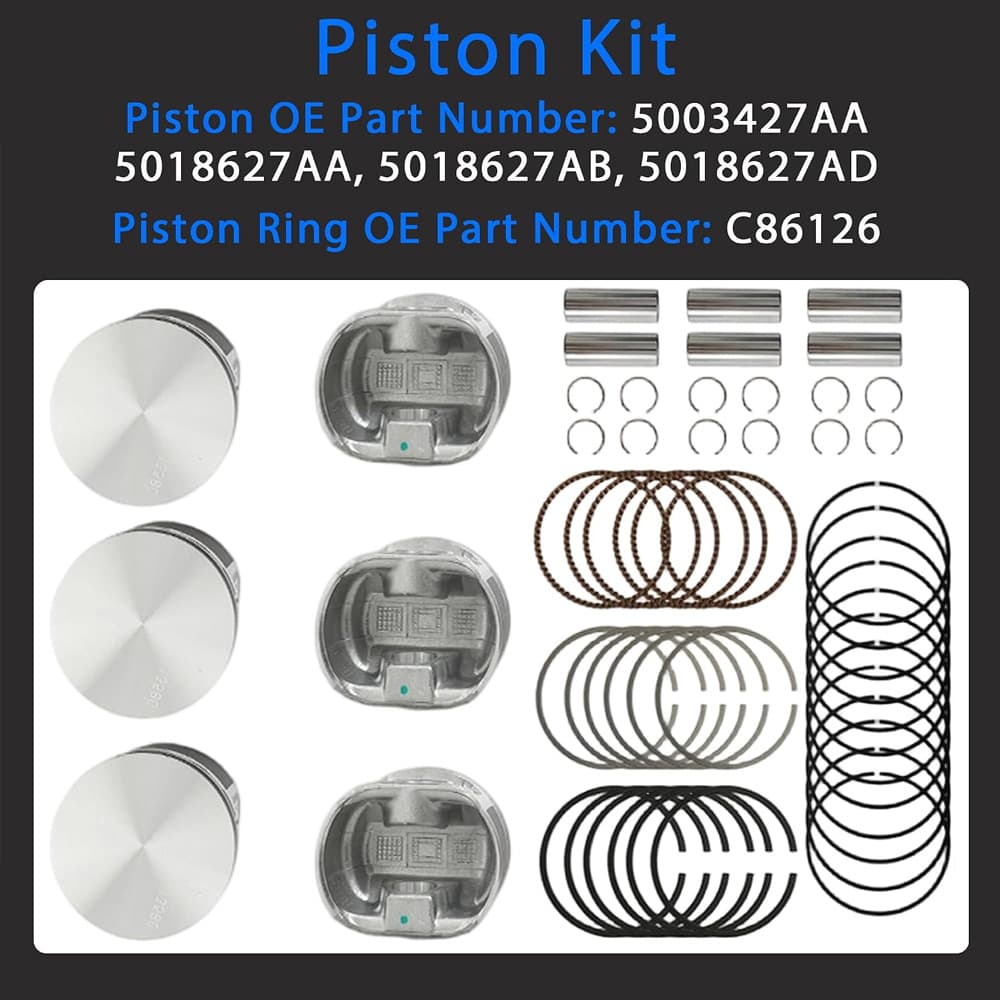 2.7L V6 Engine Rebuild Kit | Head Gasket Timing Chain Piston Rod Bearings Valves for Chrysler Dodge