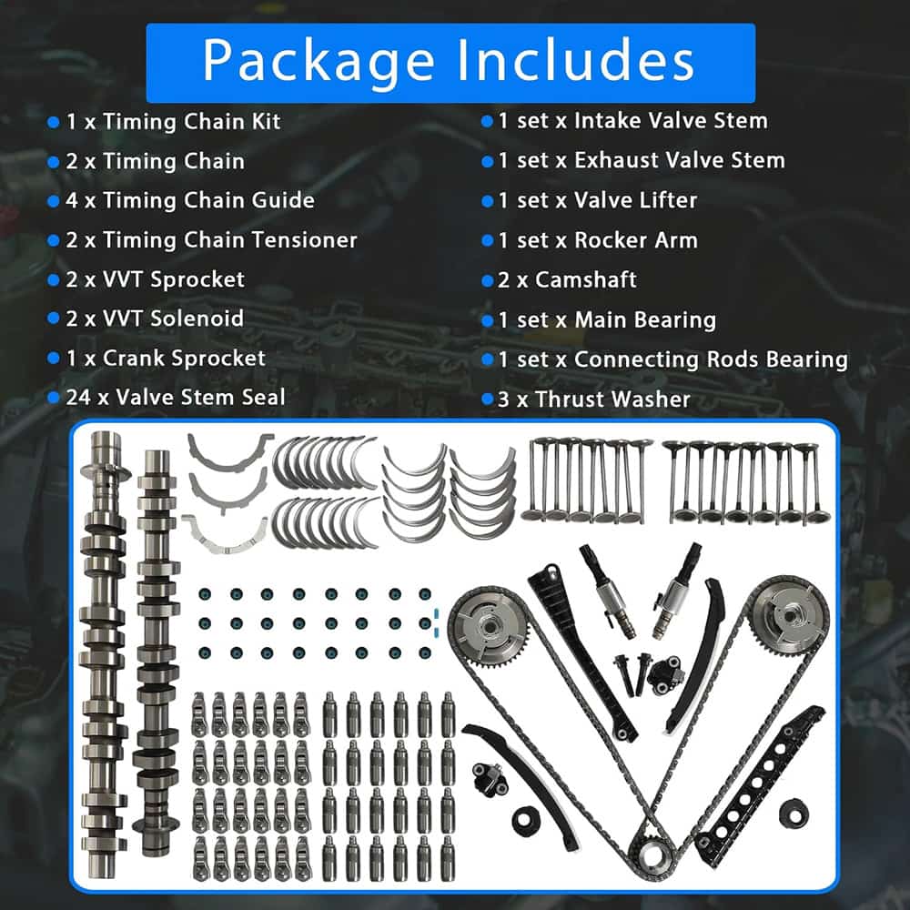 5.4L 3V Triton timing chain kit paired with camshaft, direct replacement for Ford F150 and Lincoln Navigator 2005-2010 V8.
