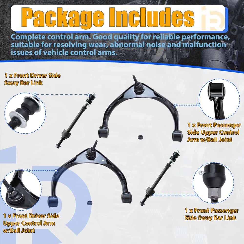 4pc Front Upper Control Arm & Sway Bar Link Kit for Dodge Ram 1500 2009-2012 – Complete Suspension Set for Laramie/SLT/Sport/ST/TRX/Big Horn/Tradesman RWD