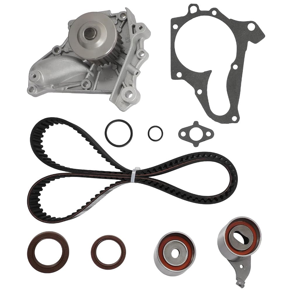 All-in-one timing belt and water pump set designed for 1987-2001 Toyota Camry and RAV4 equipped with 3S-FE 2.0L or 5S-FE 2.2L engines, providing essential components for routine maintenance or engine overhaul.