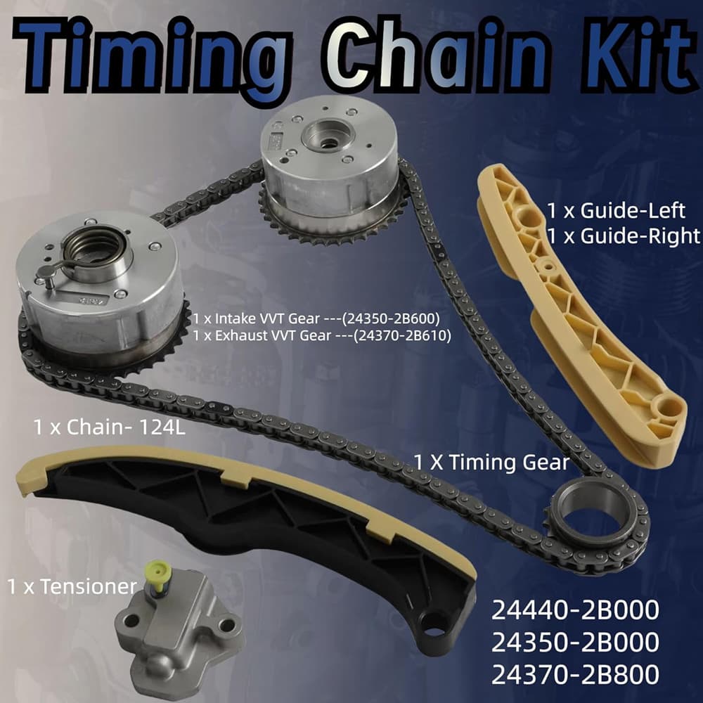 G4FJ 1.6L Full Engine Rebuild Overhaul Kit includes timing chain, VVT sprocket, connecting rod and full gasket set for Hyundai Accent Veloster Elantra i30, Kia Rio Cee'd Optima Sportage 2012-2017 engine replacement parts