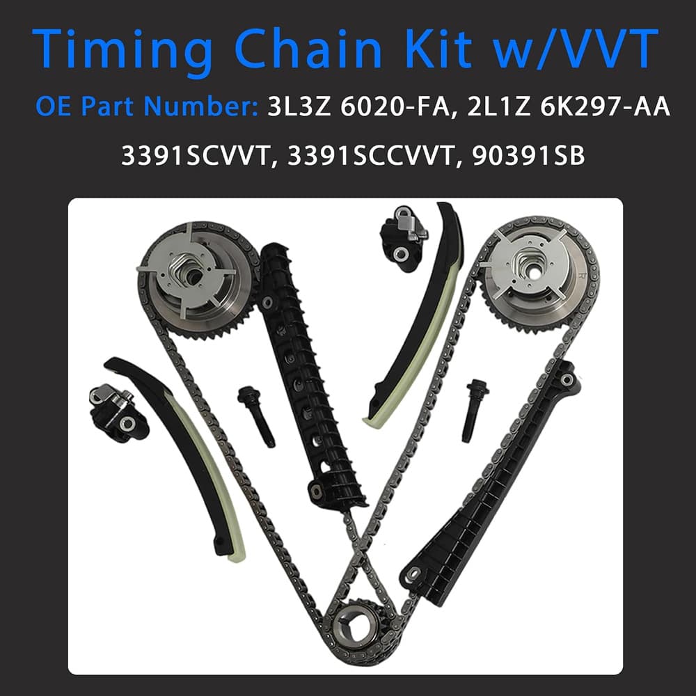 5.4L 3V timing chain kit assembled with oil pump, water pump, main/rod bearings and valves for Ford F-Series & Lincoln Navigator.
