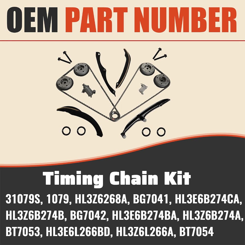 VVT phasers timing chain kit, guides & tensioner. OE# ML3Z6C525A ML3Z6256A HL3Z6M280A HL3Z6306A for Ford F-150 Expedition Navigator 3.5L V6.
