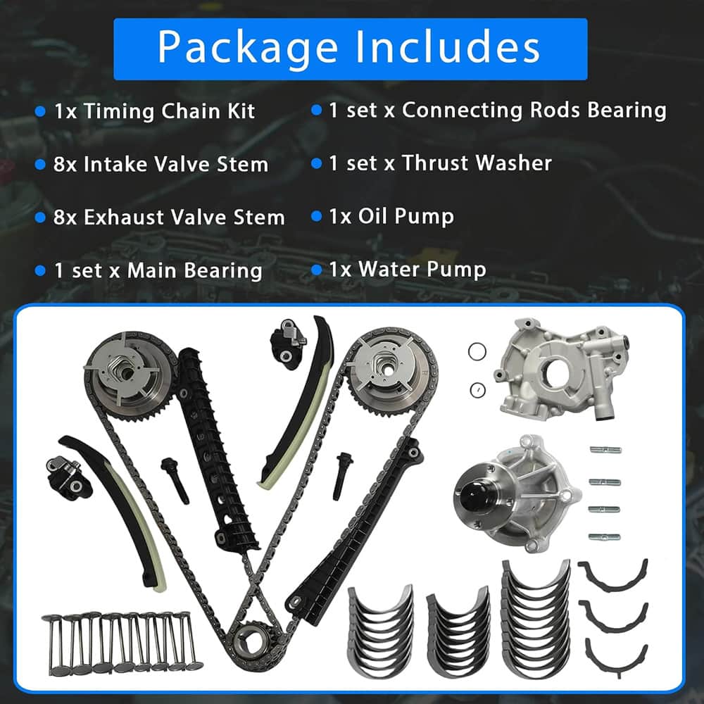 5.4L 3V Timing Chain Kit Oil Water Pump Main Rod Bearings Valve for Ford F150 F250 F350 Lincoln Navigator

