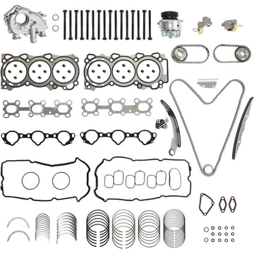 VQ40DE 4.0L Timing Chain Kit Water Oil Pump Head Gasket Bolts Piston Rings Fit Nissan Frontier Xterra 05-15 OE 13091-ZK00A
