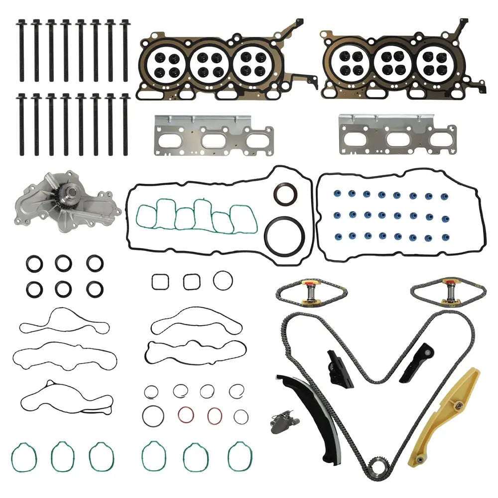 Complete Engine Overhaul Kit with Timing Chain, Water Pump, Cylinder Head Gaskets & Head Bolts for Ford 3.5L V6 Duratec